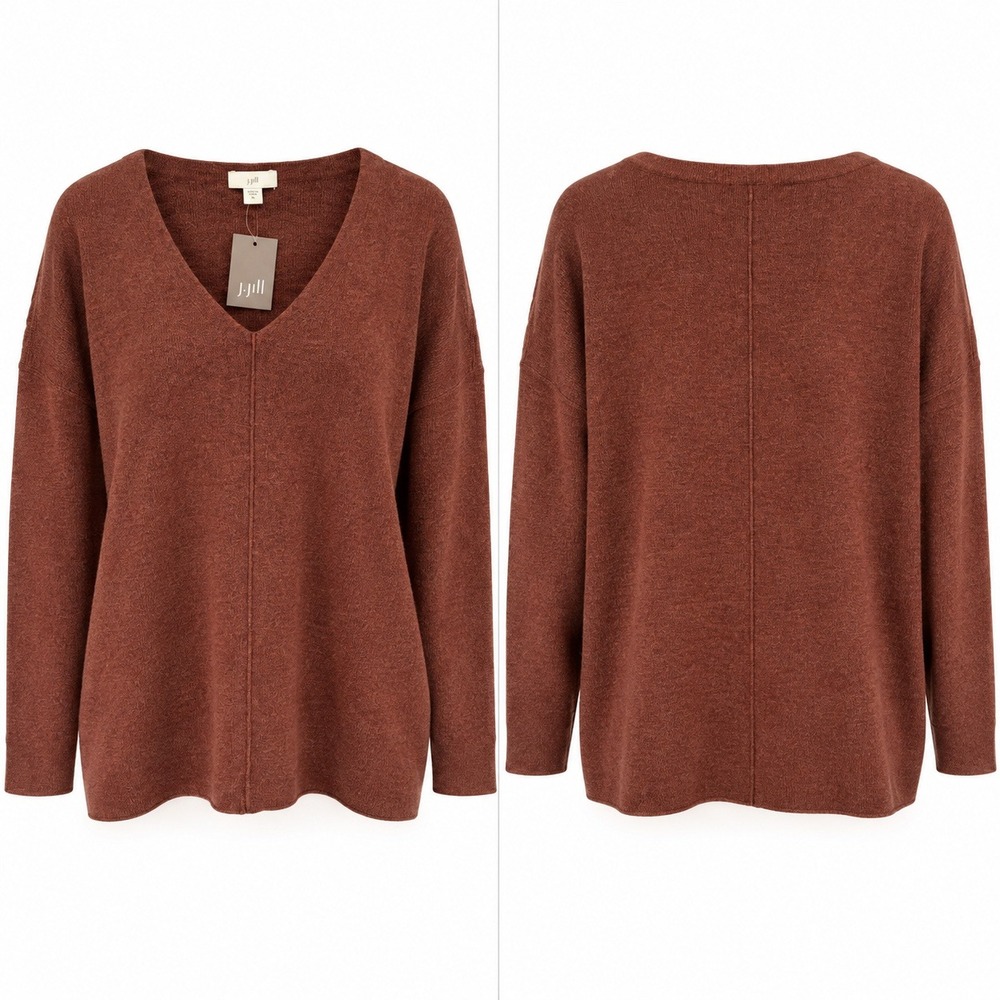 J.Jill Rust Heather V Neck Relaxed Sweater XL NWT Cotton Blend